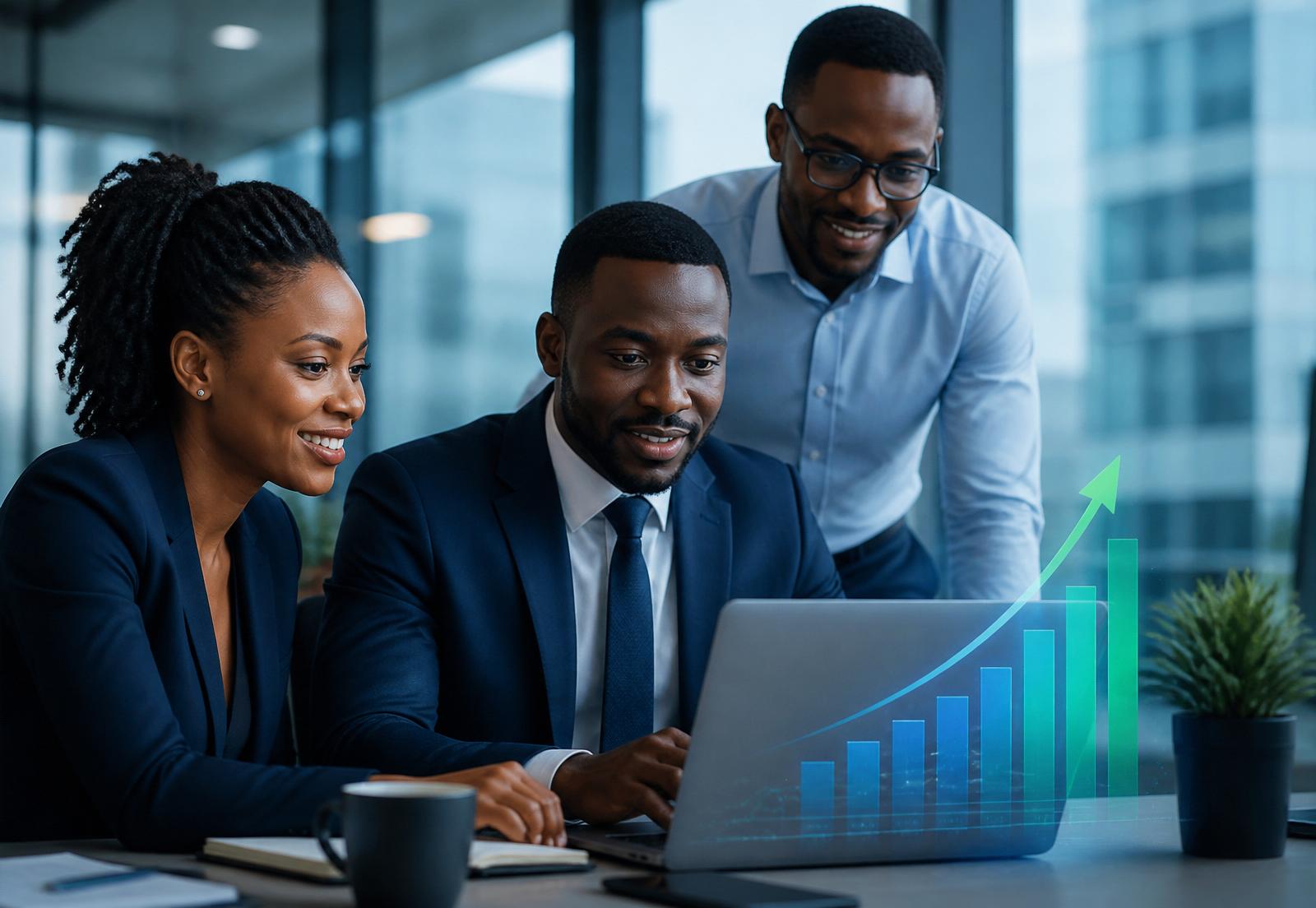 Business team reviewing growth dashboard